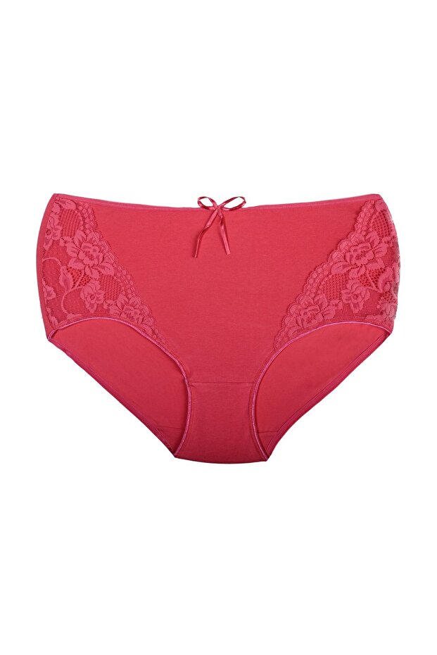 Pomegranate High Waist Rims Lace Cotton Large Size Women's Briefs