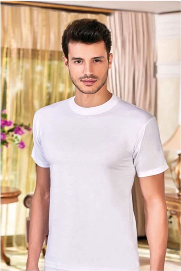 قميص داخلي رجالي أبيض برقبة دائرية - 1