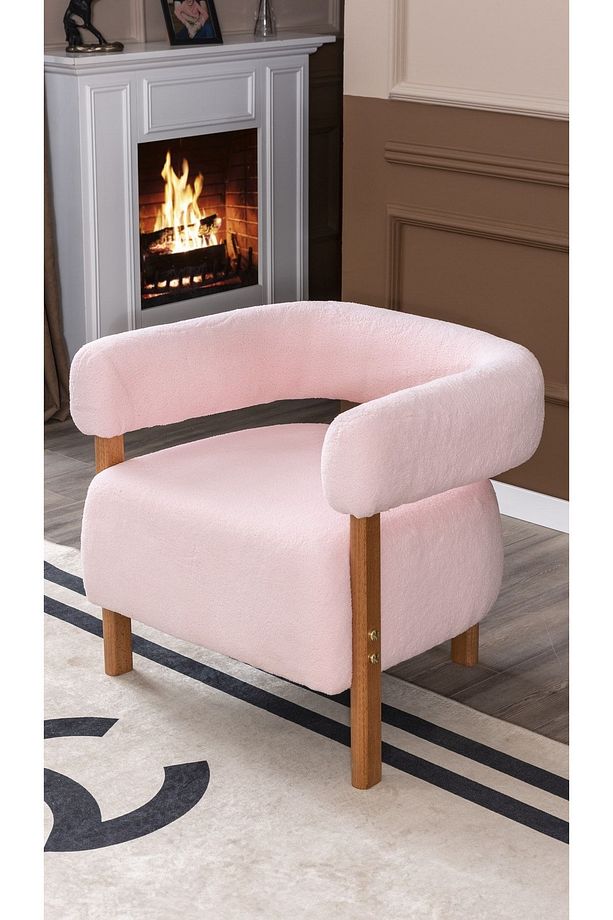 Sweet Mod Ahşap Ayaklı Teddy Berjer Açık Pembe M03 - 1