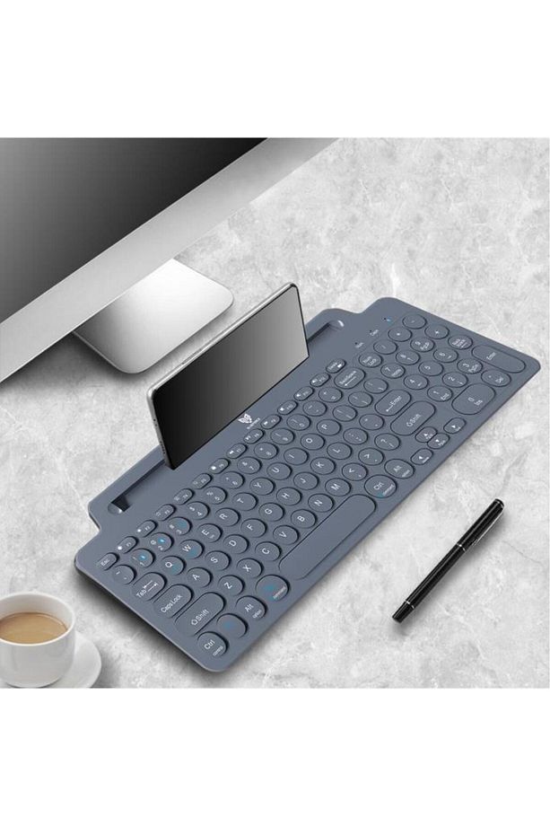 2.4 Ghz Wireless Bluetooth V5.0 Standlı Kablosuz Klavye Gri - 5