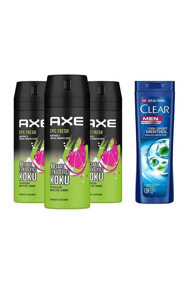 Erkek Sprey Deodorant Epic Fresh 48 Saat Etkileyici Koku 150 Ml X3 + Clear Men Şampuan 180 Ml - 2