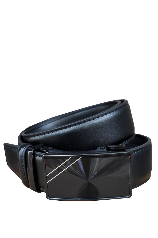 Black Leather Men's Belt Without Holes with Automatic Buckle