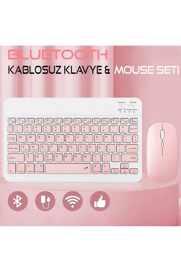Akıllı Klavye ve Mause Seti Taşınabilir Şarj Edilebilir Kablosuz Bluetooth Tüm Cihazlara Uyumlu - 1
