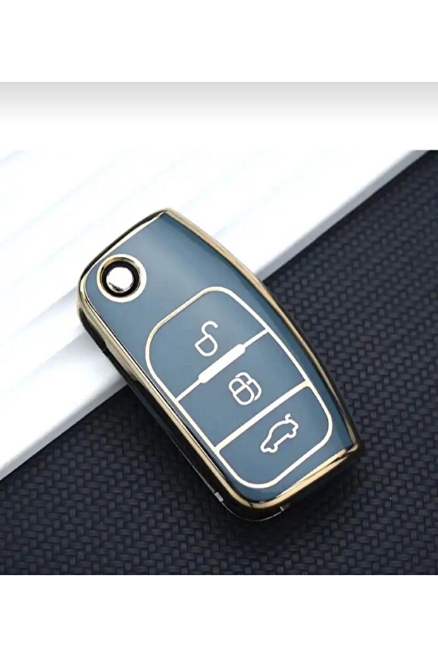 Luxury Ford Focus Fiesta Mondeo Cmax Courier Nano Key Cover Grey Gold Color