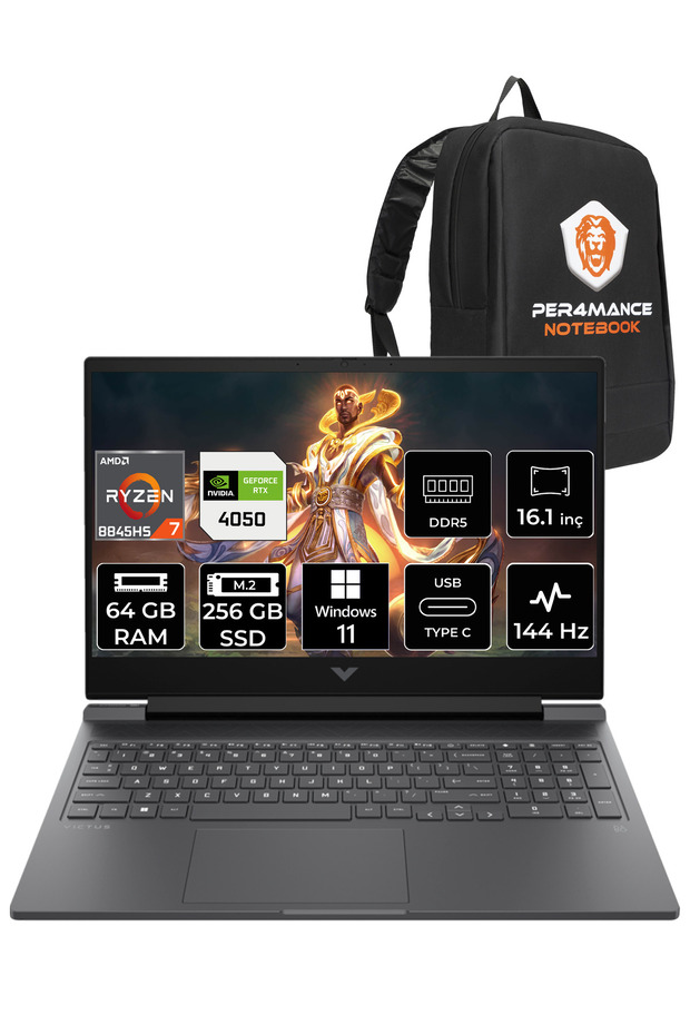 VİCTUS 16 R7 8845HS 64GB RAM 256GB SSD RTX4050/6GB 144HZ 16.1'' FHD W11HOME 9Z794EA & PER4 ÇANTA - 1
