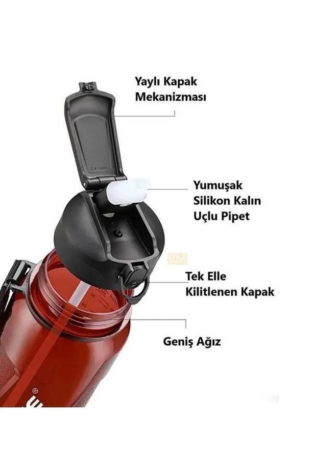 850ml Pipetli Ölçü Skalalı Şeffaf Gövde Tritan Su Matarası - 4