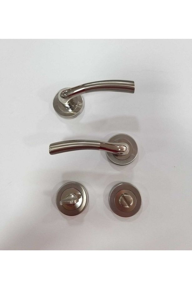 Makro Kapı Kolu ( Wc - Banyo ) Yuvarlak Rozetli Nikel - Saten - 6