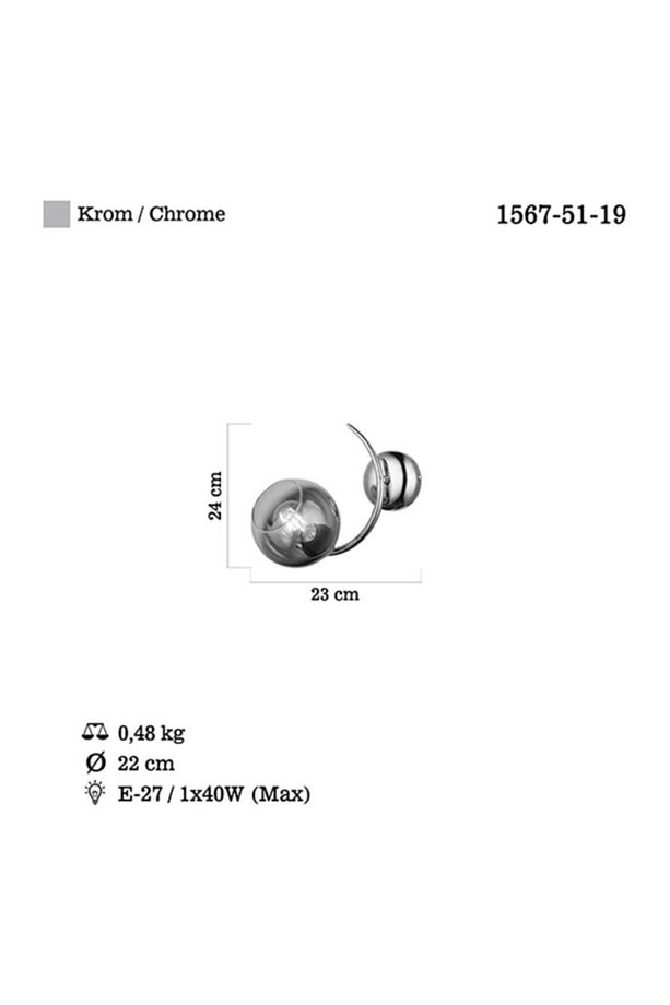 Hedra Tekli Krom Aplik 1xe27 - 2