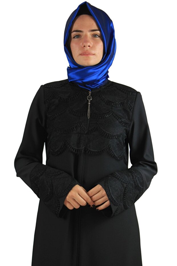 قوس Ferace أسود مع سحاب أمامي من الدانتيل - 4