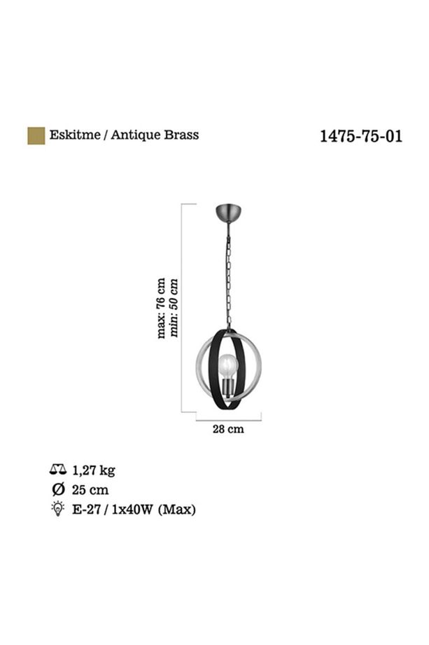 Tado Tekli Antik Lak/kahve Boyalı Avize 1xe27 - 3