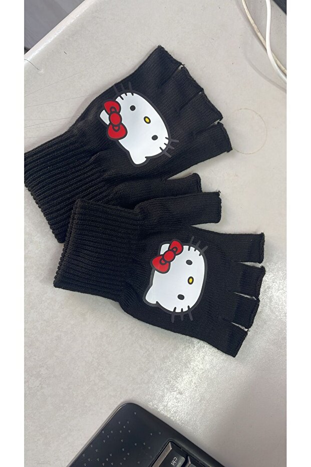 Hello Kitty Siyah Parmaksız Yarım Eldiven - 1