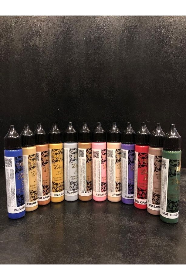 3d Boncuk Boya 12 Lı Set 3 / Boyutlu Boya 25 Ml X 12 Adet 3d Boncuk Boya Set - 1