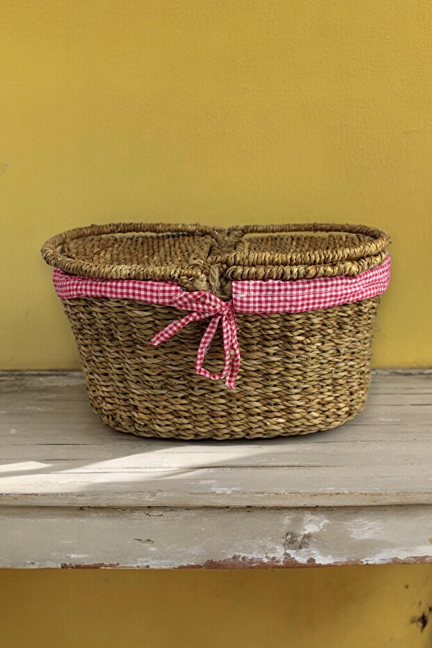Rattan Wicker Plaid Oval Picnic Basket - 18767