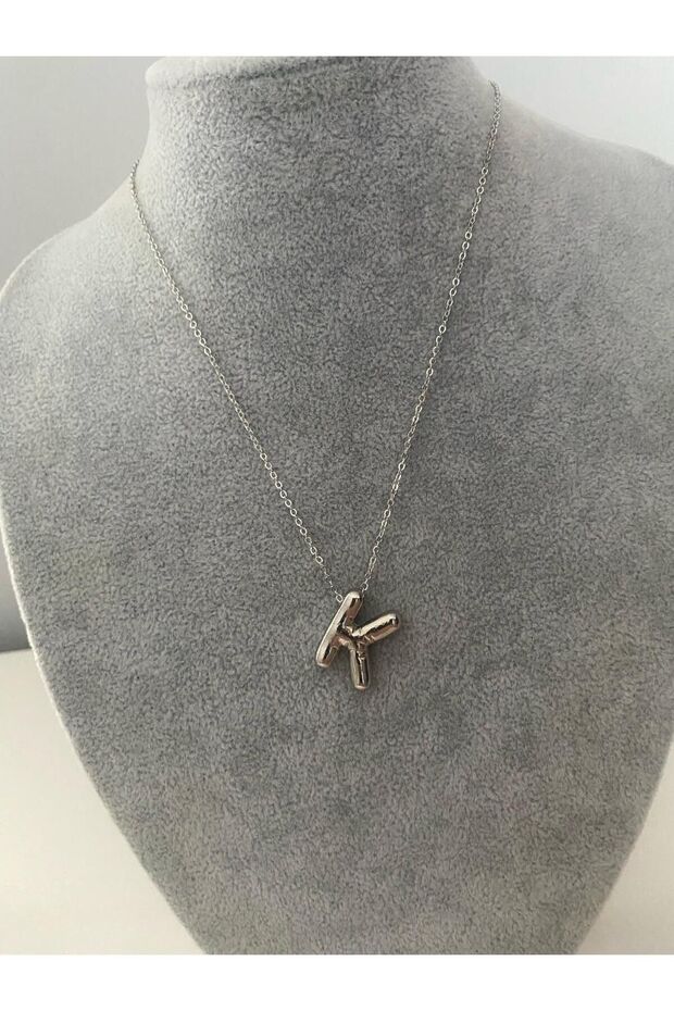 K Letter Silver Color Balloon Pendant,High Letter Necklace