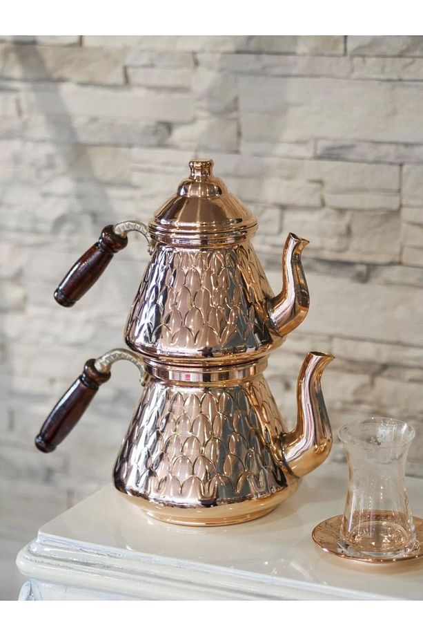 BAKIR ÇAYDANLIK BAKLAVA DİLİMLİ MODEL BAKIR RENK - 1