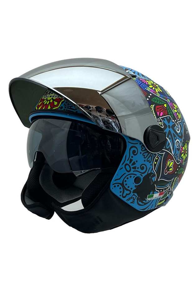 765 SPRİNG MAVİ SARI  KASK ( GÜNEŞ VİZÖRLÜ ) - 3