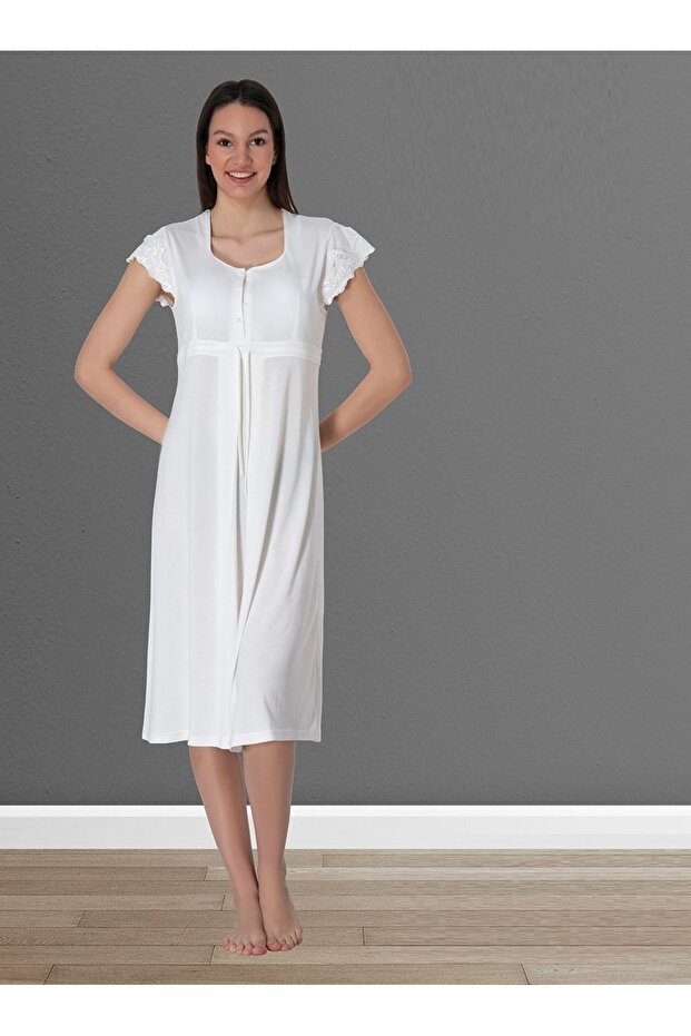 Effortt Cotton Ecru Maternity Maternity Nightgown