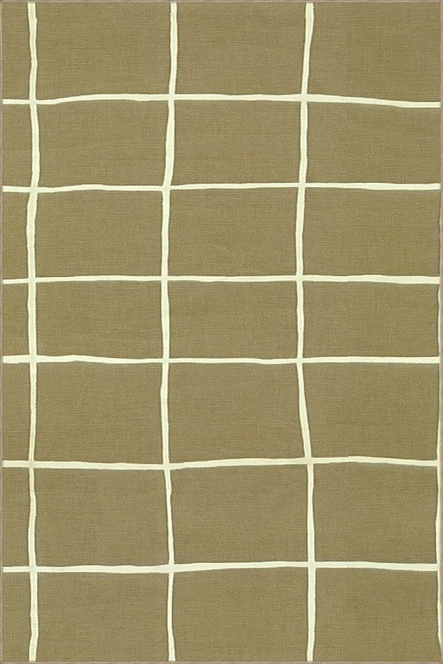 Green Rectangular Patterned Woven Base and Washable Carpet Miravip9508