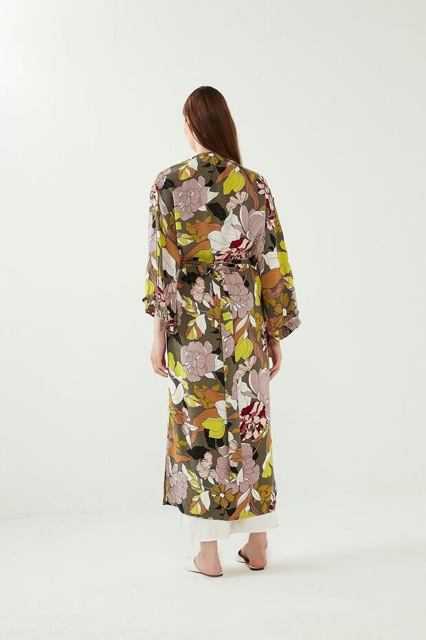 Oversize Çiçek Desenli Kimono - 3