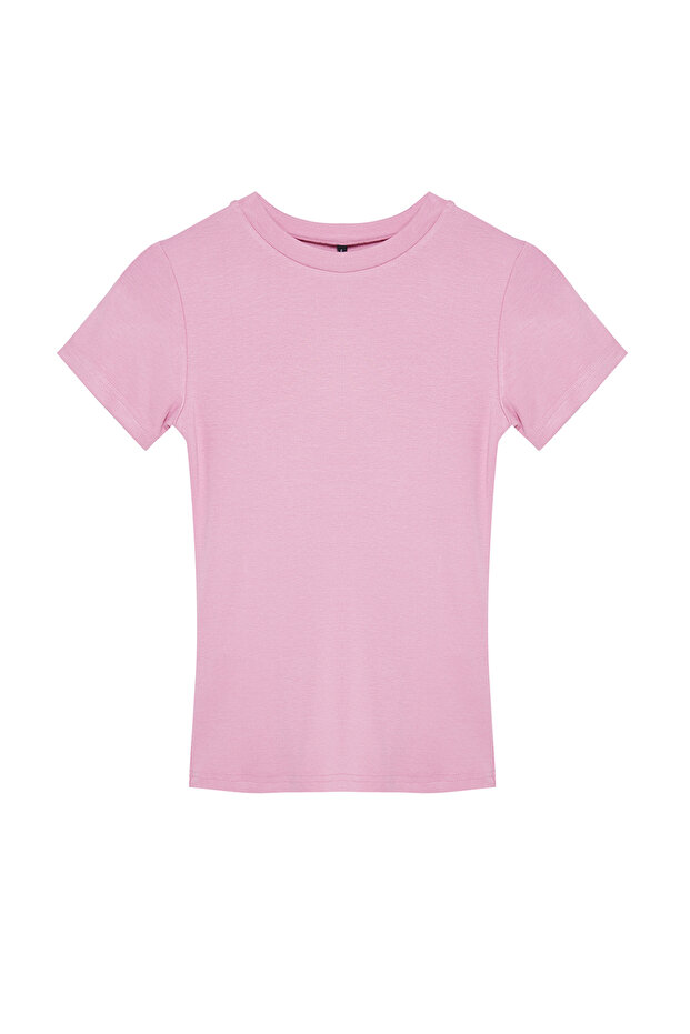 Pembe Viskoz/Yumuşak Kumaş Vücuda Oturan Esnek Örme Bluz TWOSS24BZ00296 - 6