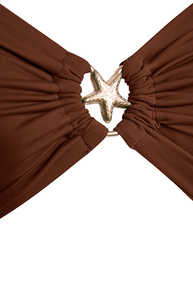 Kahverengi Straplez Kaplı Döküm Aksesuarlı Bikini Üstü TBESS24BU00150 - 6
