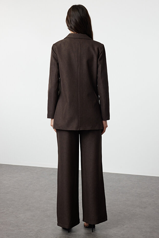 Marynarka i spodnie w brązowym kolorze z materiału przypominającego len, komplet TCTSS24US00079 - 6