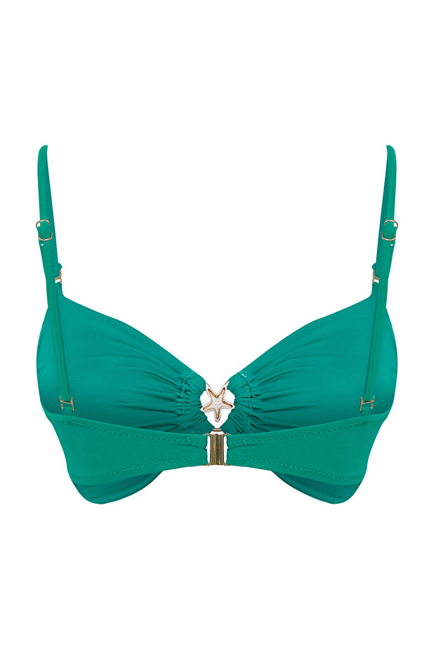 Zümrüt Yeşili Straplez Kaplı Döküm Aksesuarlı Bikini Üstü TBESS24BU00150 - 7