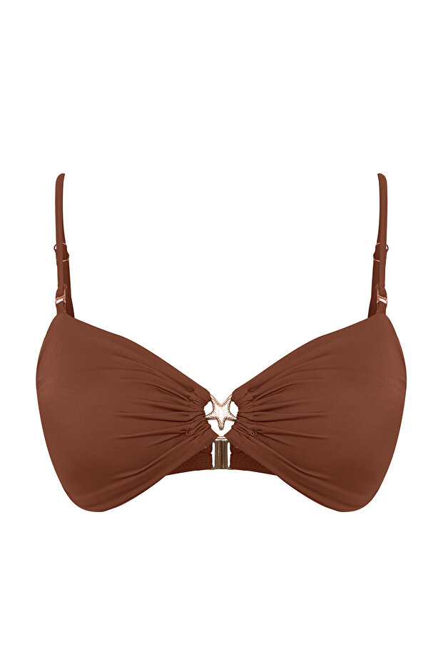 Kahverengi Straplez Kaplı Döküm Aksesuarlı Bikini Üstü TBESS24BU00150 - 5