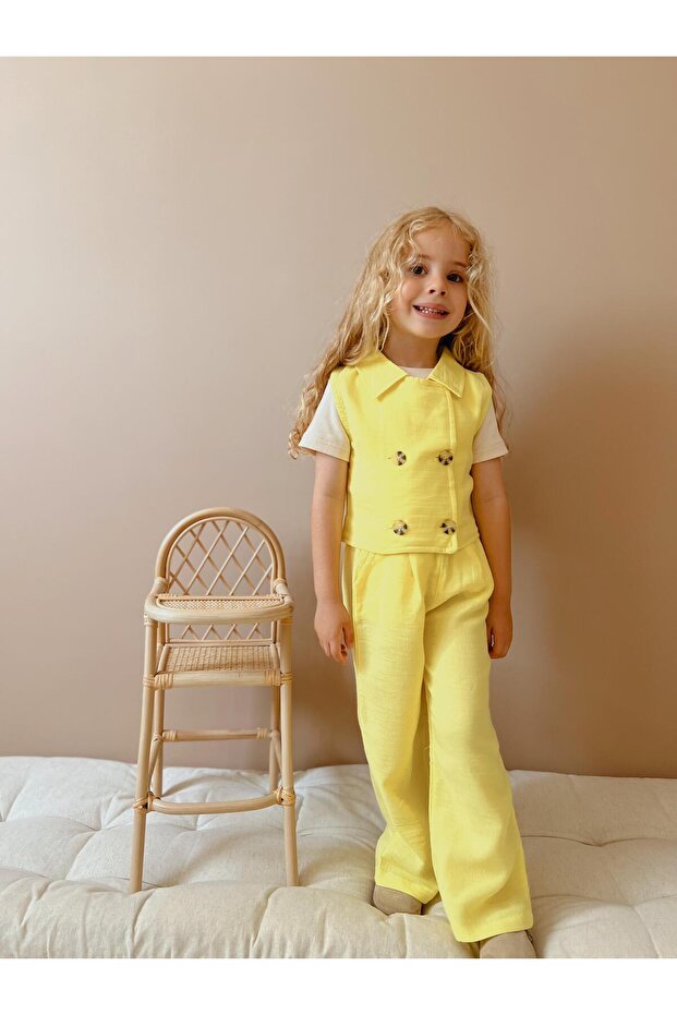 Yigit Butik Vest Muslin Fabric Girls' Set