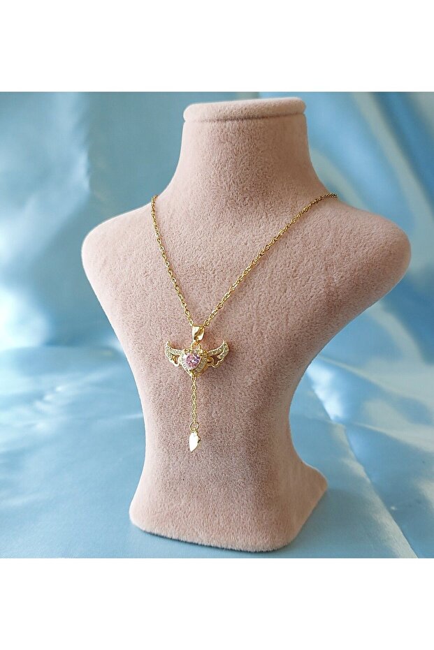 Angel Pembe Kalpli Çelik Kolye - 2