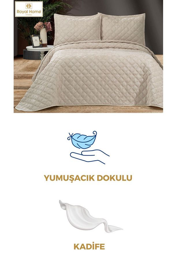 Selen Kadife Çift Kişilik Yatak Örtüsü Seti - 6