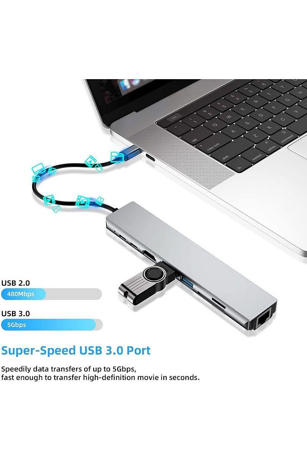 Cf04 Macbook Uyumlu Type-c™ To 4k Hdmı Usb 3.0 Ethernet 8ın1 Çevirici Hub Adaptör - 2