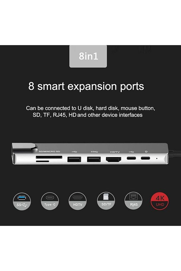 Cf04 Macbook Uyumlu Type-c™ To 4k Hdmı Usb 3.0 Ethernet 8ın1 Çevirici Hub Adaptör - 6