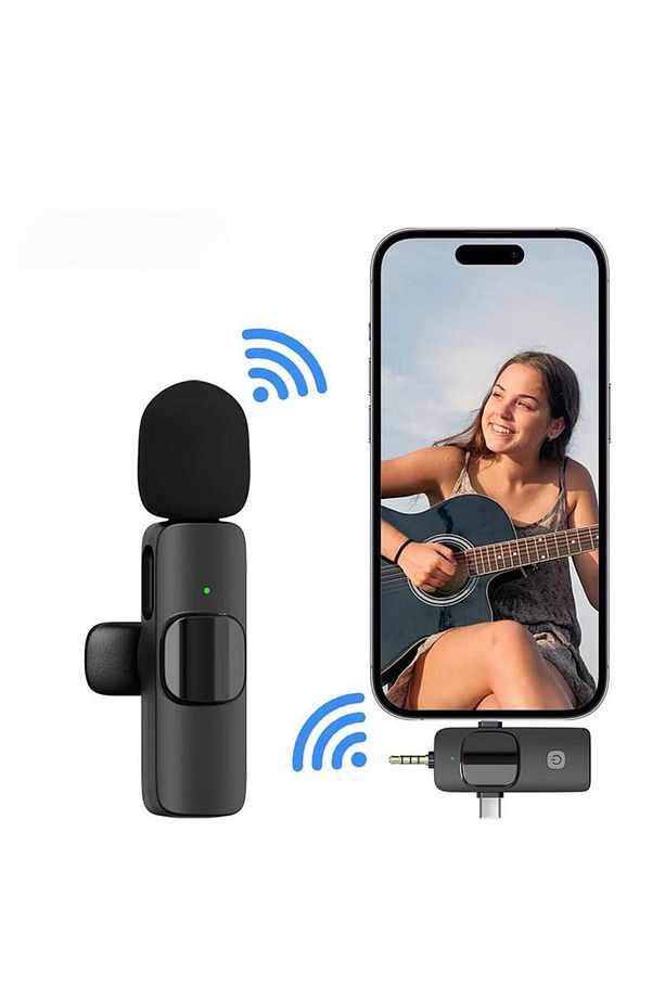 K9 Wireless 3ın1 Kablosuz Type-c - Lightning -3,5mm Jak Tekli Yaka Mikrofonu K9-c1 - 3