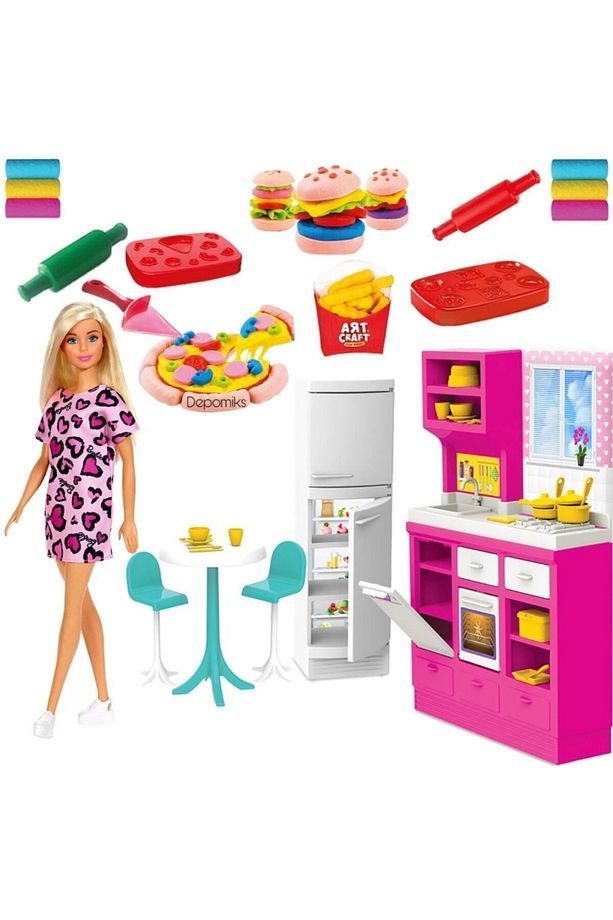 Oyuncak Mutfak Oyun Seti Barbie Bebek Çilek Makyaj Seti Pizza Oyun Seti Hamburger Oyun Seti - 1