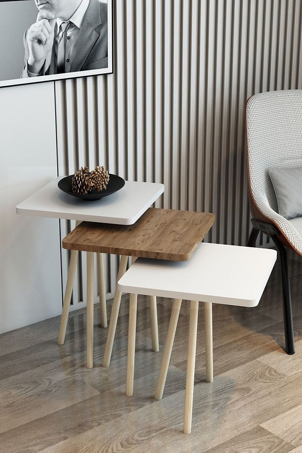 3'lü Zigon Sehpa Kare Model Zigon Sehpa Gürgen Ayak - 3