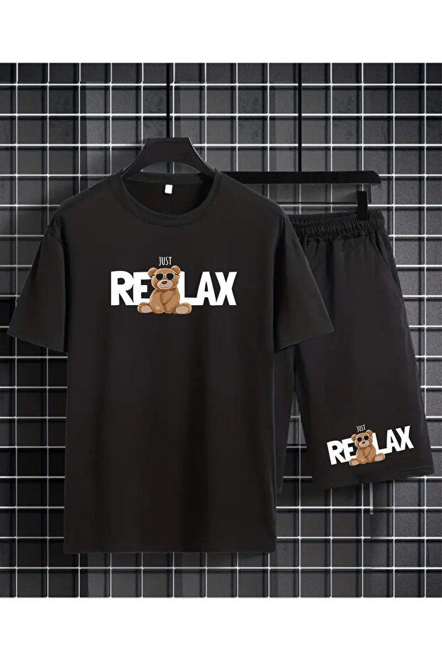 Hıla Fashion Shorts T-Shirt Set Black Set Relax Printed