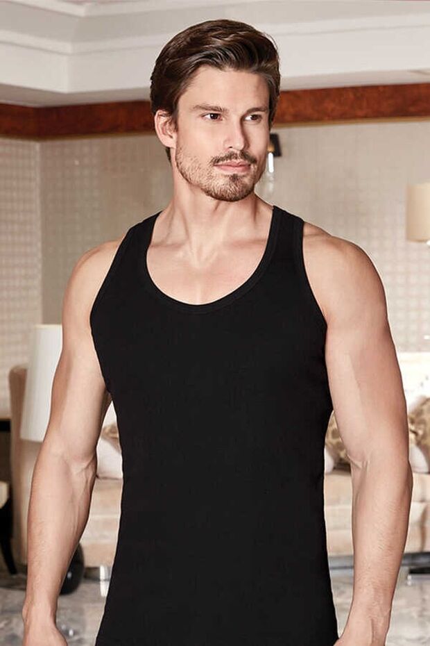 Pack of 3 Black Ribbed Men's Rambo Undershirt