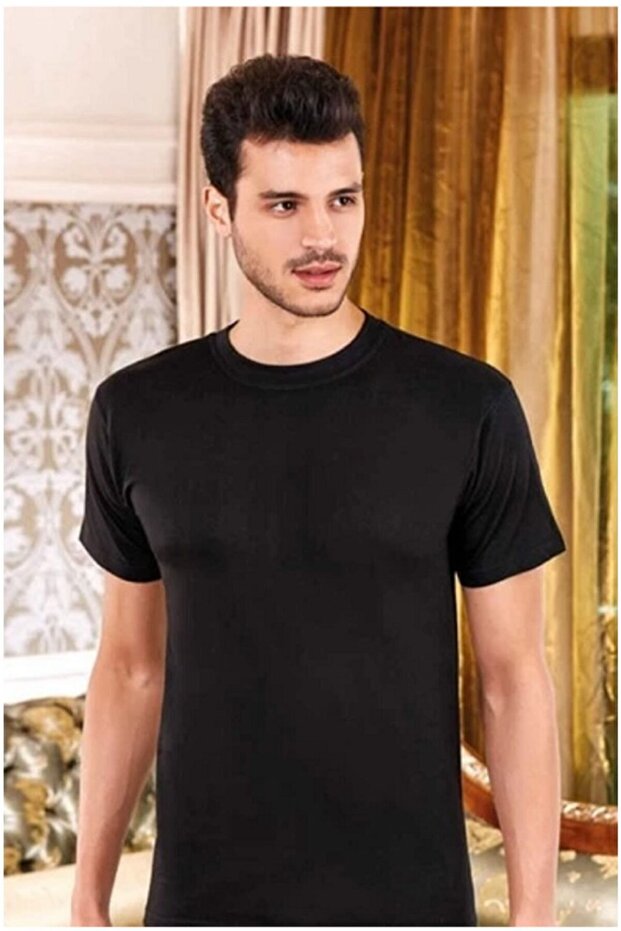 قميص داخلي رجالي برقبة دائرية سوداء - 1