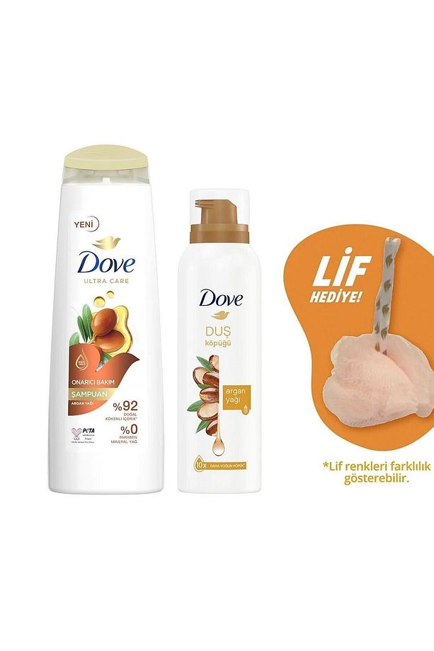 Saç Bakım Şampuanı Argan Yağı 400 ml + Köpük Duş Jeli Argan Yağı 200 ml + Duş Lifi - 2
