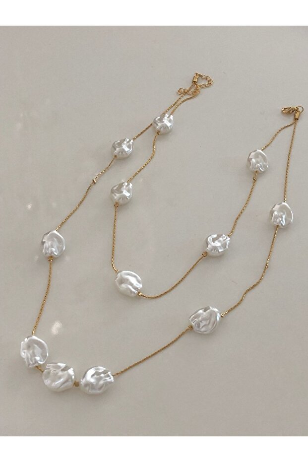 مجموعة قلادة سلسلة مكونة من قطعتين موديل لؤلؤ أكريليك - 2