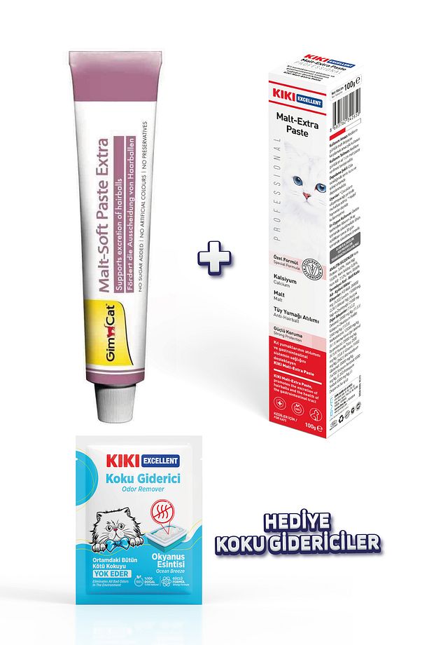 Set- Gim Cat Malt Soft Extra 100 gr - Kiki Kedi Malt Extra Paste Macun 100 gr- Koku Giderici4x25 Gr. - 1