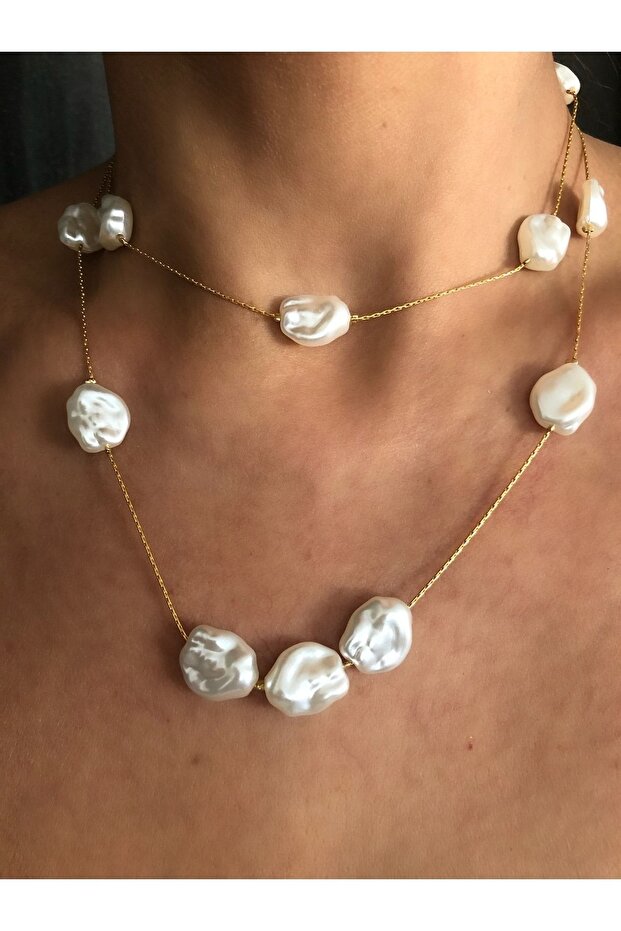 مجموعة قلادة سلسلة مكونة من قطعتين موديل لؤلؤ أكريليك - 4