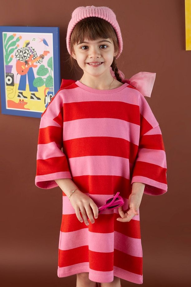 KIRMIZI PEMBE SWEAT ELBİSE - 7
