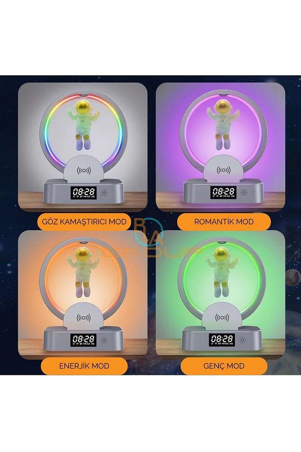 Çok Işlevli Astronot Rgb Atmosfer Lambası Çalar Saat Bluetooth Hoparlör - 3