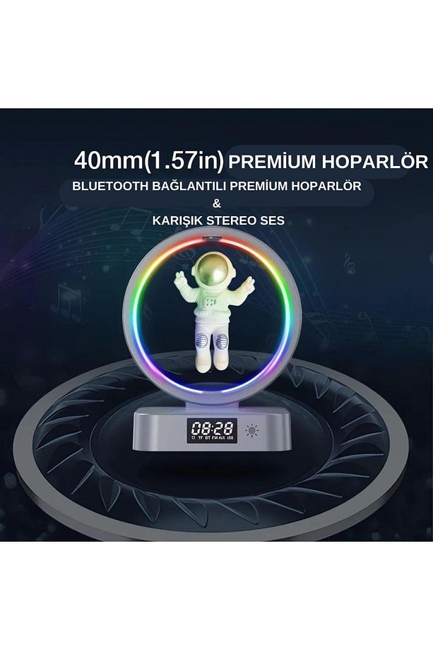 Çok Işlevli Astronot Rgb Atmosfer Lambası Çalar Saat Bluetooth Hoparlör - 6