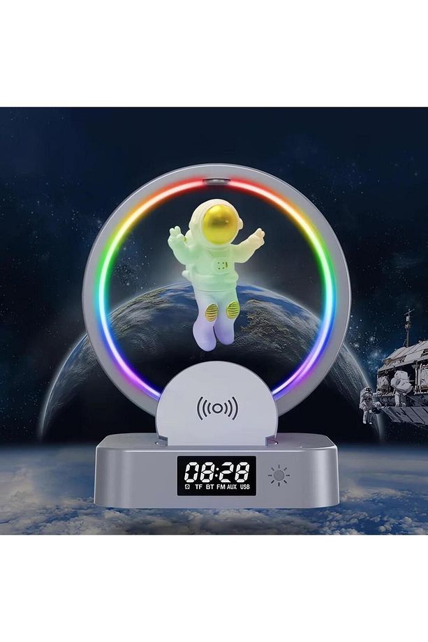 Çok Işlevli Astronot Rgb Atmosfer Lambası Çalar Saat Bluetooth Hoparlör - 1