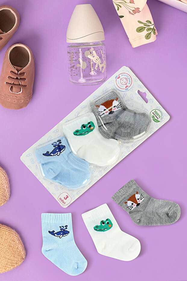 3-Piece Cute Friends Boxed Premium Organic Cotton Unisex Baby Socks