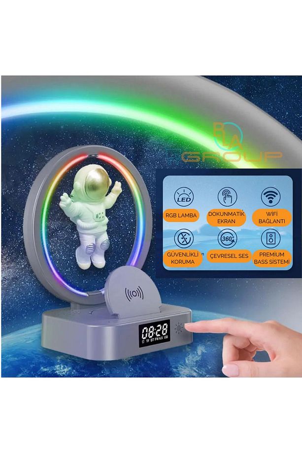 Çok Işlevli Astronot Rgb Atmosfer Lambası Çalar Saat Bluetooth Hoparlör - 4