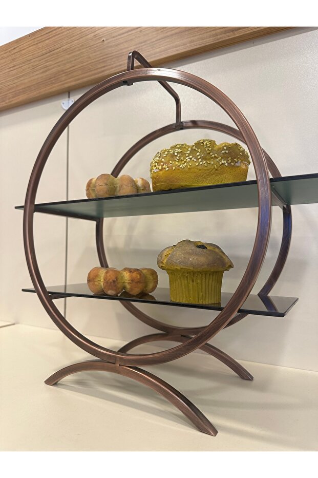 SUNUM SERVİS 2 KATLI AYNALI PİRİNÇ ESKİTME BAKIR - 1